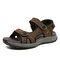 Men Comfy Cowhide Leather Opened Toe Hook Loop Outdoor Sport Sandals - Dark Brown