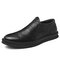 Men Carved Leather Elastic Panels Non-slip Slip On Casual Formal Shoes - Black