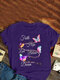 Butterflies Print O-neck Plus Size T-shirt for Women - Purple