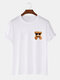 Camisetas masculinas 100% algodão legal estampa de urso formal manga curta - Branco