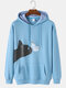 Mens Cotton Cat Butterfly Printed Casual Drawstring Hoodies With Kangaroo Pocket - Blue