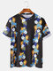 Mens Tropical Plant & Fruit Printed Pineapple Shirt Sleeve Floral T-Shirt - Black