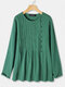 Side Button Pleated Solid Color Long Sleeve Blouse For Women - Green