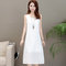 solid color sleeveless long vest dress sling thin bottoming dress - White