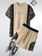 Мужская лоскутная одежда в стиле пэчворк с этническим геометрическим принтом Шея, комплект из двух предметов - Хаки