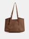 PU Leather Vintage Large Capicity Tote Bag Contrast Color One Shoulder Handbag - Brown