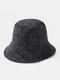Women Woolen Cloth Lattice Pattern Casual Warmth Bucket Hat - Black