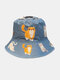 JASSY Unisex Cotton Polyester Cartoon Cat Print Casual Outdoor Sunscreen Foldable Outdoor Sun Hat Bucket Cap - Blue