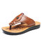 Men Cowhide Leather Silp On Flip Flop Outdoor Beach Slippers - Yellow