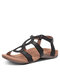 Summer Women's Flat Cross Stripe Casual Plus Size Beach Sandals - Black