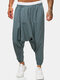 Mens Cotton Linen Solid Color Seam Detail Casual Baggy Pants - Gray