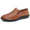 Men Breathable Mesh Fabric Round Toe Slip-on Hard Wearing Outdoor Shoes - Brown
