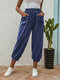 Corduroy Casual Elastic Waist Pockets Plus Size Pants - Blue