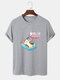 Mens Cartoon Cat Character Print Crew Neck Short Sleeve T-Shirts - Gray