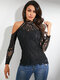 Lace Solid Off-shoulder Long Sleeve Blouse For Women - Black
