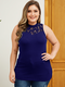 Lace Patchwork O-neck Plus Size Tank Top for Women - Navy