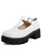 Plus Size Women Fashion Casual Solid Color Buckle T-strap Platforms Wedges Shoes - White