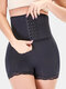 Plus Size High Waist Tummy Control Front Closure Shorts Lace Trim Hip Lifting Shapwear Panty - Black