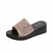 Season New Wedge With Sandals And Slippers Female Sponge Cake Thick Bottom High-heeled Word Drag Outdoor Sequins Beach Female Slippers - Gold
