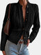 Solid Cable Hollow Button Long Sleeve Women Cardigan - Black