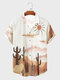 Camisas informales con cuello con solapas y estampado de paisaje de cactus para hombre - Beige