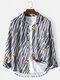 Mens Zebra Pattern Wavy Stripes Print Designer Chest Pocket Lapel Shirt - Gray