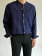 Mens Stand Collar Button Long-sleeved Shirts - 青