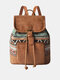Women Canvas Fabric Vintage Ethnic Pattern Bohemian Backpack Adjustable Strap Casual Bag - Green