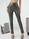 Solid Color Leather Long Base Leggings for Women - Green