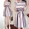Striped Loose Short Sleeve Elastic Waist Tie Dress - Pink