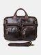 Men Vintage 14 inch Full Grain Leather Laptop Briefcases for Men Business Travel Messenger Bag with Metal Zipper Brown - Coffee