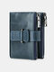 Men Retro Soft Leather RFID Anti-Magnetic 16 Card Slot Card Case Bifold Short Double Layer Zipper Coin Purse Wallet - Blue