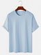 Mens Cotton Solid Color Breathable Loose Daily Round Neck T-Shirts - Blue