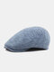 Men Woolen Cloth Solid Color Simple Warmth Forward Hat Beret Flat Cap - Sky Blue