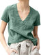 Solid V-neck Short Sleeve Casual Cotton T-shirt - Green