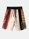 Herren-Shorts Vintage mit Muster, Patchwork, japanischer Stickerei, Kordelzug an der Taille - Aprikose
