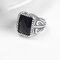 Vintage Personality Men Ring Resin Black Rectangle Gem Mount Gold Silver Alloy Ring Jewelry - Silver