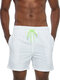 Men Solid Color Waterproof Swim Trunks Mid Length Quick Dry Loose Holiday Board Shorts with Mesh Liner - White