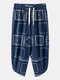 Mens Ethnic Style Casual Breathable Drawstring Waist Harem Pants - Blue