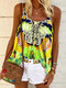 Vintage Printed Straps Casual Tank Top For Women - Yellow