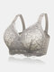 Women Lace Jacquard Full Cup Wireless Lightly Padded Breathable Back Closure Bra - Grey