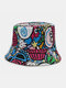 Unisex Cotton Colorful Graffiti Overlay Casual Outdoor Sunshade Bucket Hat - Navy