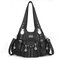 Women Hardware Multi-pockets Durable Soft Leather Shoulder Bag - Black