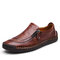 Menico Men Hand Stitching Zipper Slip-ons Leather Shoes - Dark Brown
