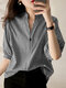 Check Print Half Sleeve V-neck Blouse For Women - Black