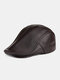 Men Sheep Leather Solid Color Patchwork Casual Windproof Beret Flat Cap - Brown