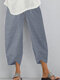 Women Striped Cotton Casual Irregular Cuff Cropped Pants - Gray