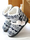 Winter Women Comfy Indoor Warm Cotton Pom-pom Decor Printed Knitted Home Boots - Black