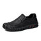 Men Leather Hand Stitching Anti-collision Slip Resistant Casual Shoes - Black