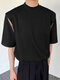 メンズメッシュパッチワーククルーネックカジュアル半袖Tシャツ - 黒